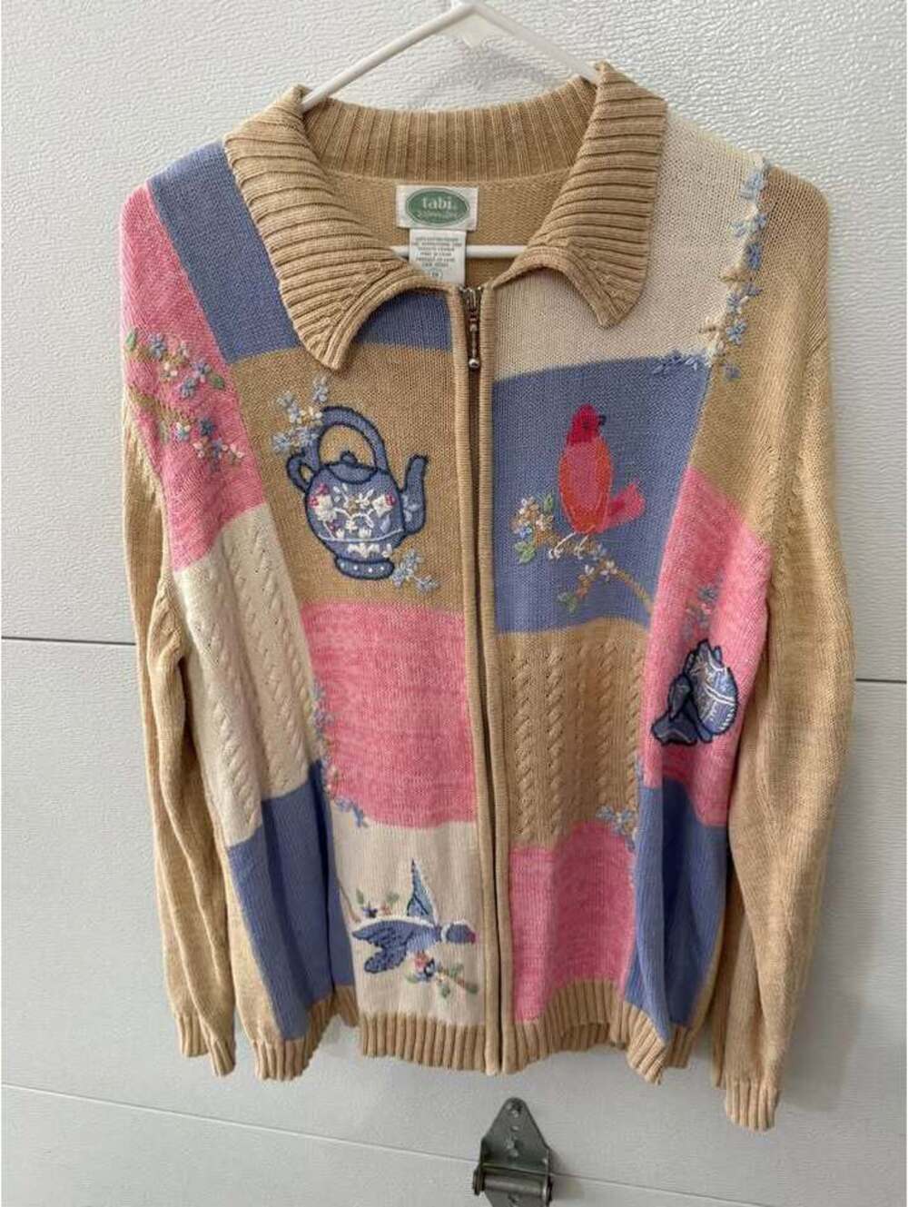 Vintage Tabi Woman Embroidered Patchwork Zip-Up Cardigan Size 1X